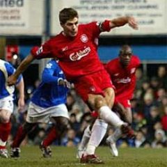 Portsmouth 1 Liverpool 2. Steven Gerrard Scoring A Penalty